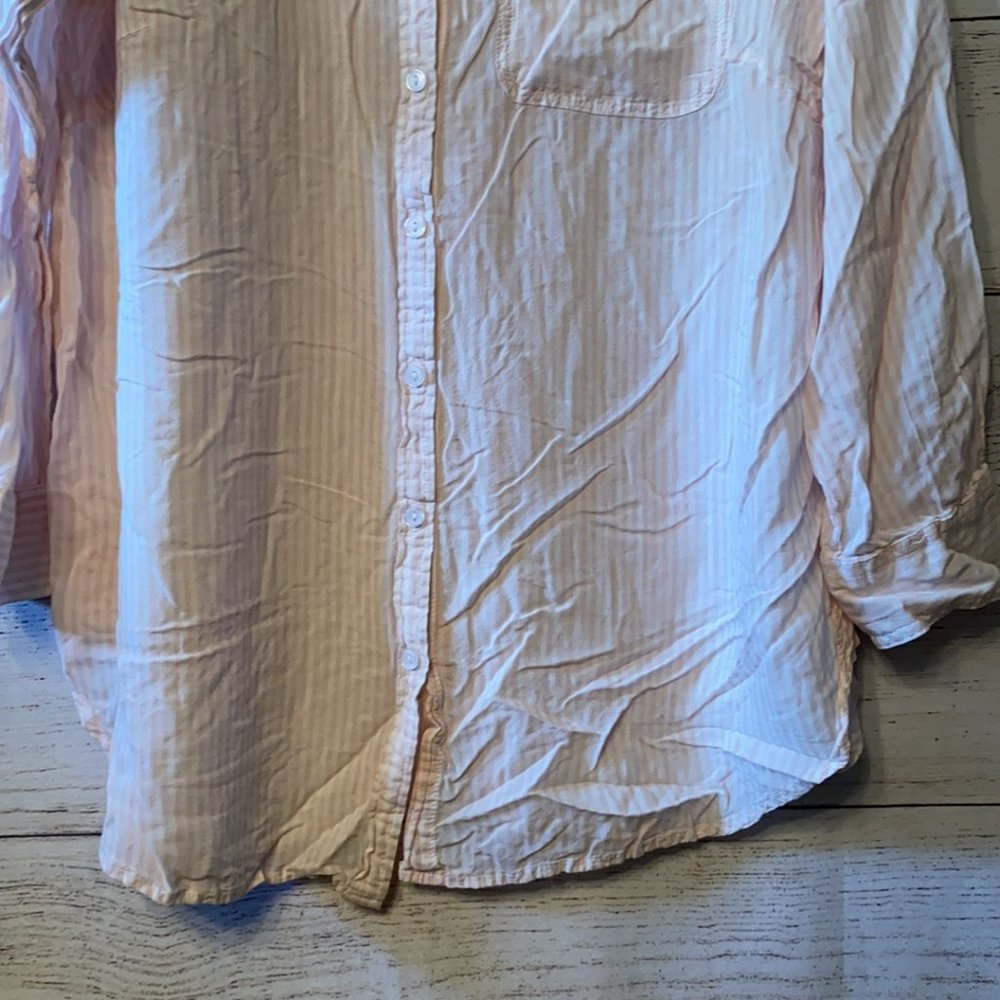 New Leaf Pink White Pinstripe Button Down Blouse Plus 1X - Picture 5 of 10